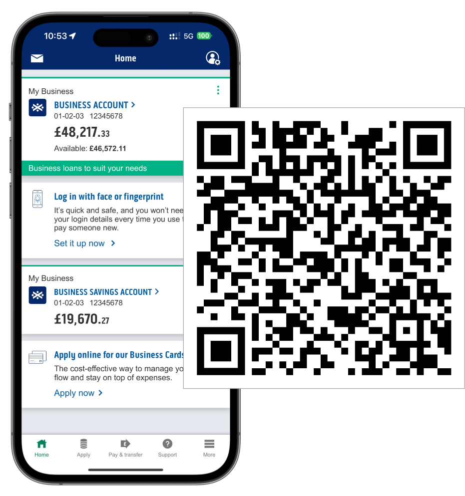 smart phone and qr code image "download our app"