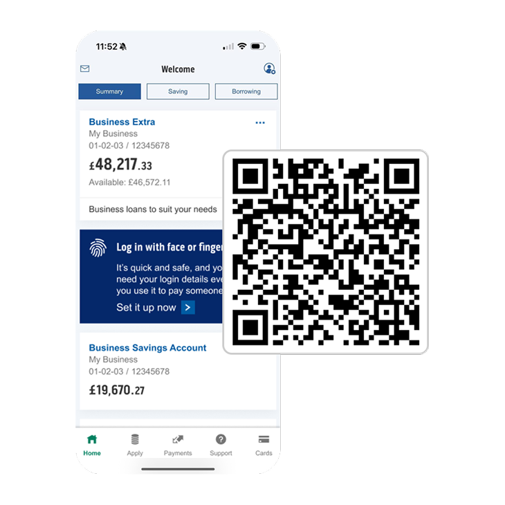 smart phone and qr code image "download our app"