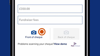 Tap ‘Front of Cheque’ to take a photo.