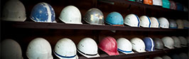 Rows of hard hats.