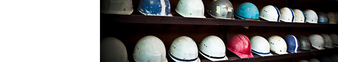 Rows of hard hats.